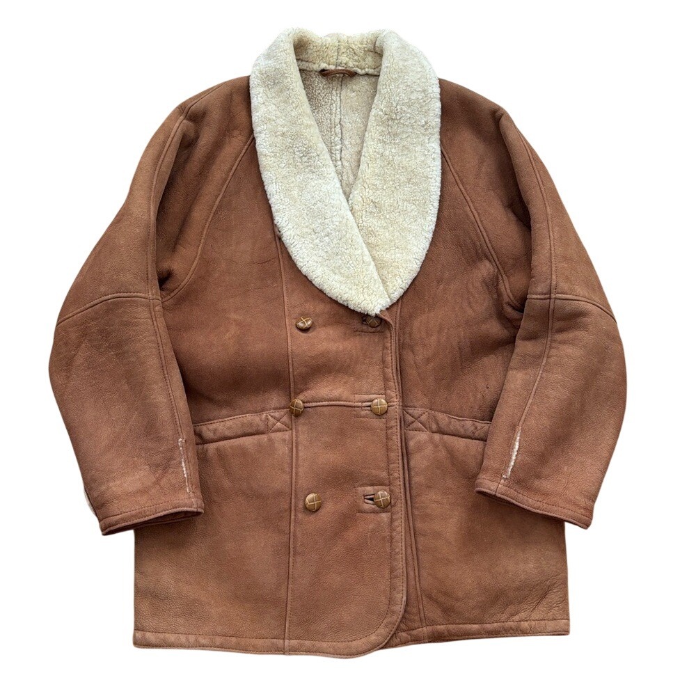 DANIER Shearling 100% Natural‎ Fur Double Breasted Tan Coat Jacket Men's Large